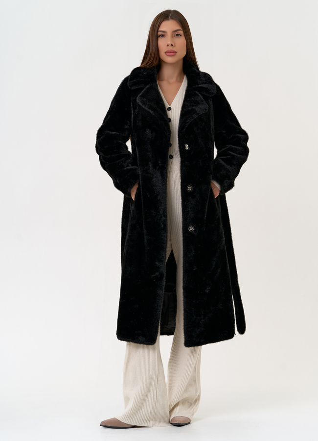 Женское пальто из эко меха с декоративными молниями модель № 31217 универмаг малина