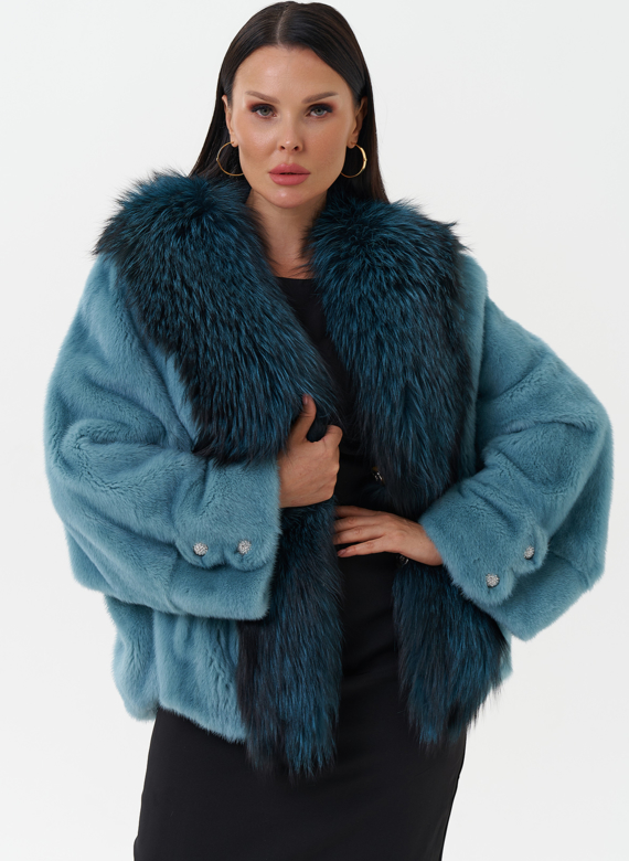 Короткая шуба из норки с мехом из чернобурки 