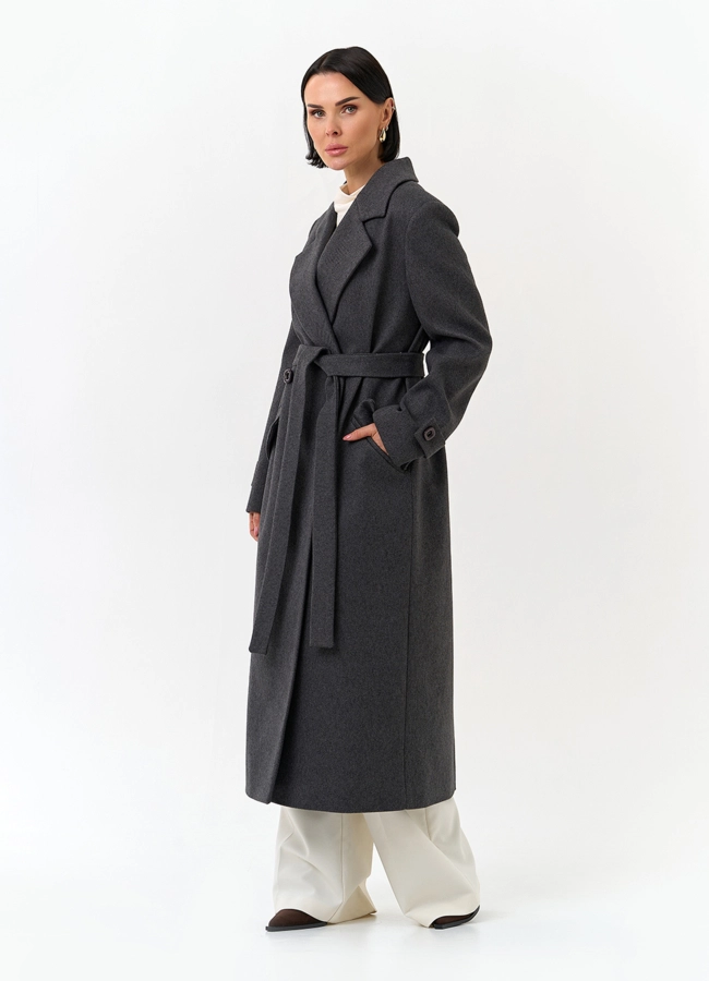 Женское длинное пальто с поясом модель № 32813 в рассрочку