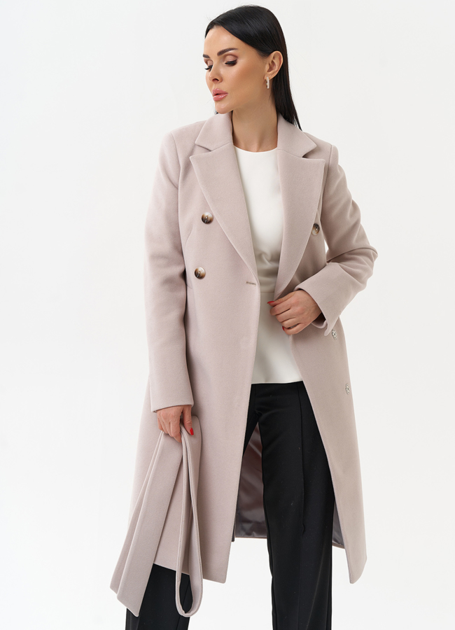 фото Женское двубортное пальто с поясом модель № 29893