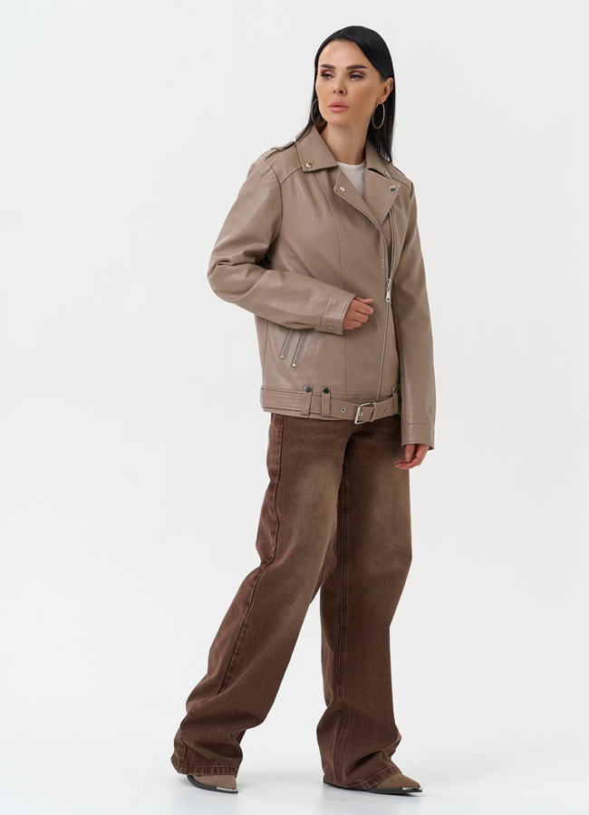 Куртка косуха из эко кожи бежевого цвета модель № 30380 универмаг малина