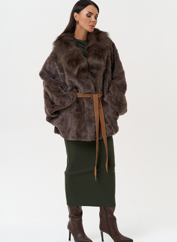 Норковая шуба с отделкой из лисы