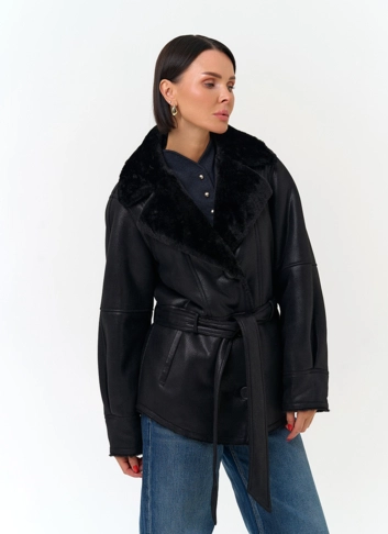 Женская дубленка из эко замши фото