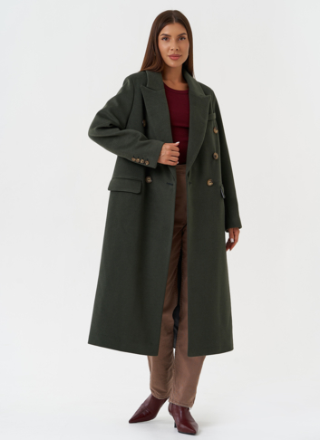 Длинное двубортное пальто с английским воротником