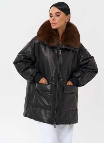 Полупальто из натуральной кожи с мехом песца