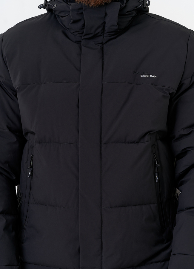 Мужской пуховик черного цвета с капюшоном модель № 31452 универмаг малина