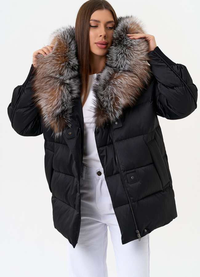 Женский пуховик с капюшоном из меха блюфрост модель № 31444 универмаг малина