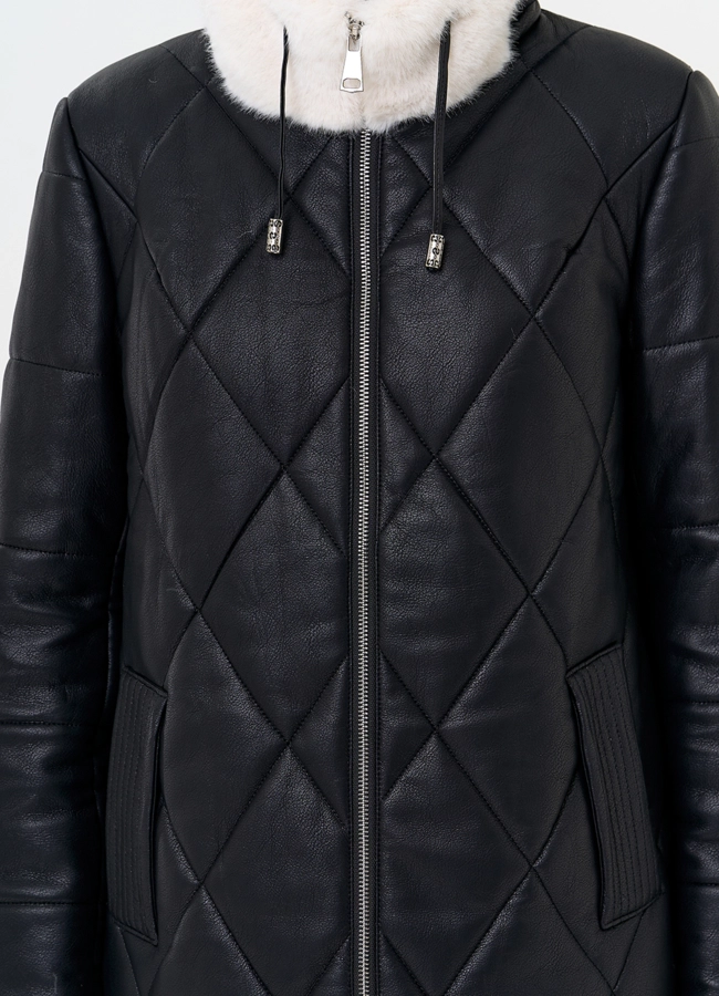 Женское пальто из эко кожи с капюшоном модель № 30721 универмаг малина