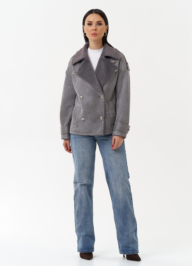 фото Дубленка из эко замши с акцентными пуговицами модель № 29987