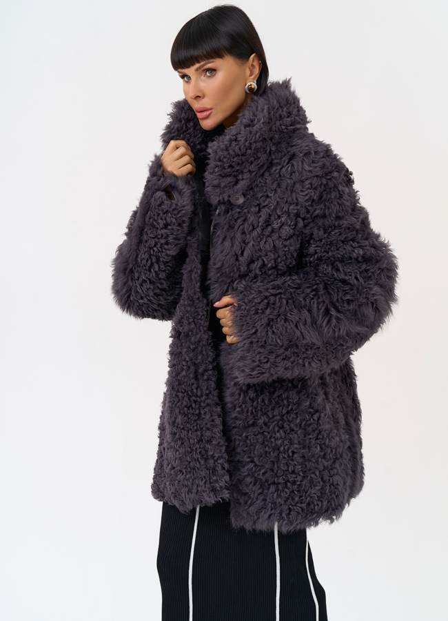 Женская двухсторонняя дубленка с декоративным поясом модель № 31617 универмаг малина