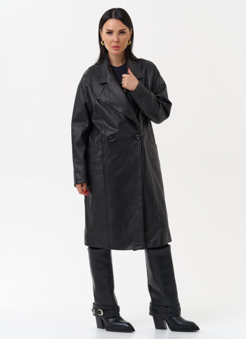 Плащ женский длинный из натуральной кожи