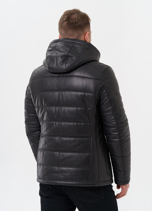 фото Пуховик из натуральной кожи с отделкой из мутона модель № 25453