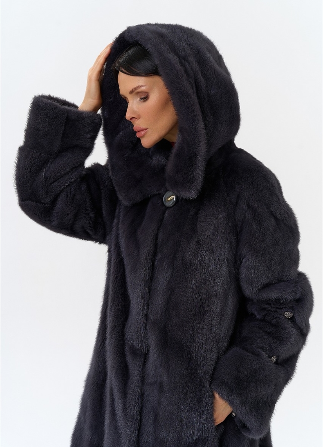 Шуба из меха норки с капюшоном модель № 30670 универмаг малина