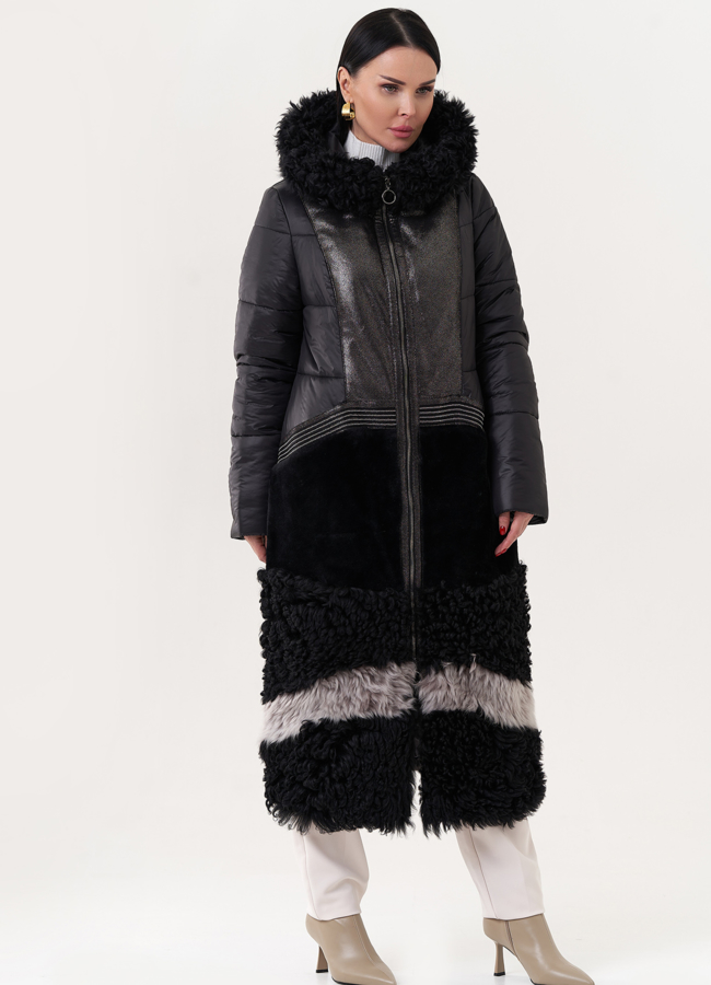 Комбинированный пуховик с капюшоном модель № 26913 универмаг малина