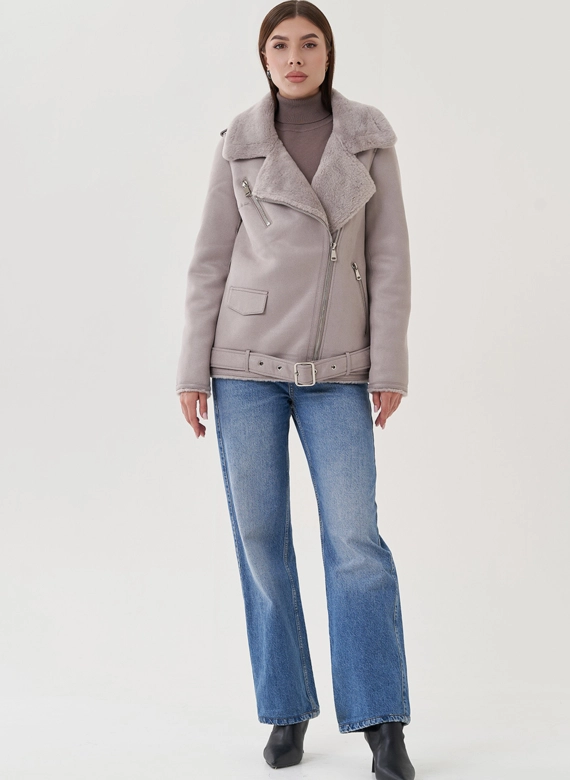 Дубленка из эко замши с английским воротником