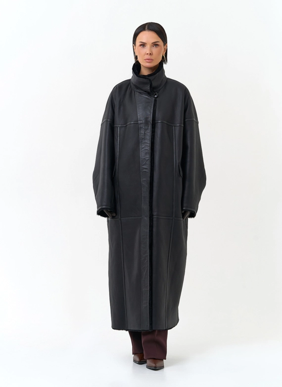 Женская двухсторонняя дубленка оверсайз фото