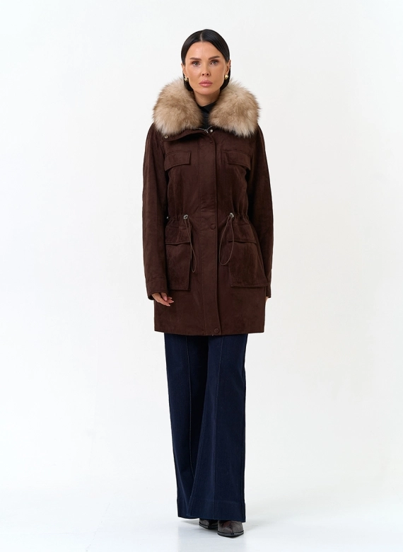 Женская утепленная куртка из эко замши фото