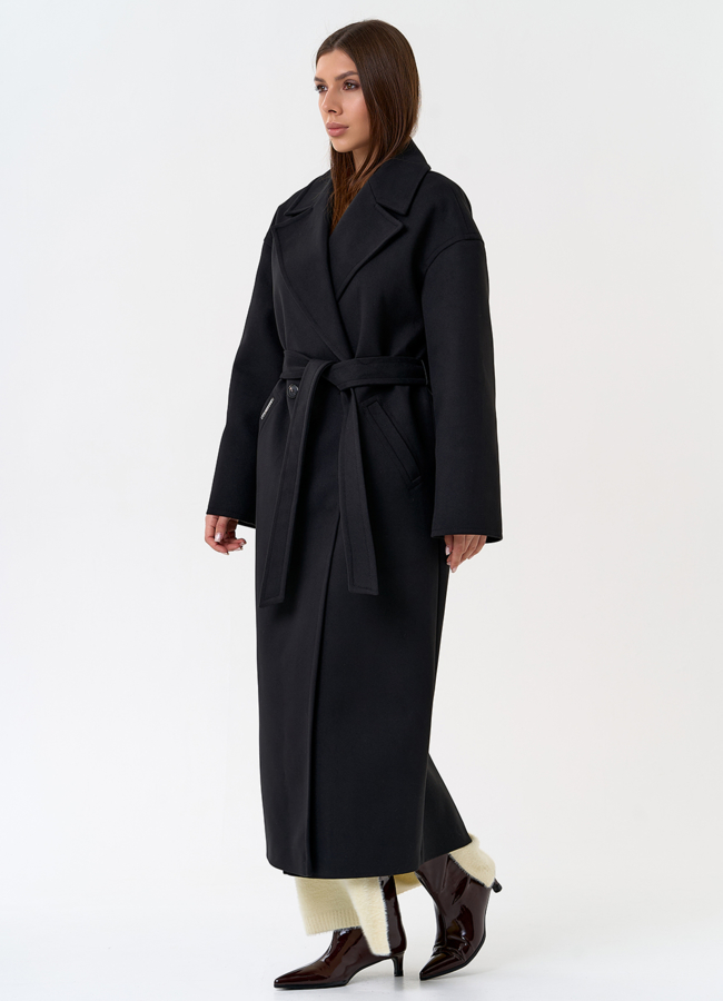 Длинное женское пальто в черном цвете модель № 31337 универмаг малина