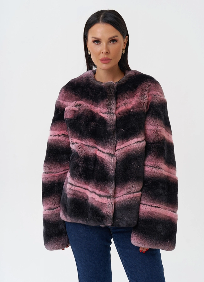 Короткая шуба из меха кролика модель № 29123 универмаг малина