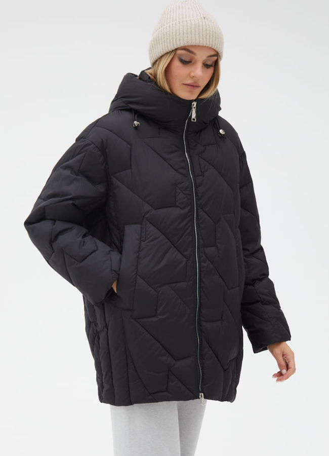 Женский удлиненный пуховик  капюшоном модель № 31151 меха малина