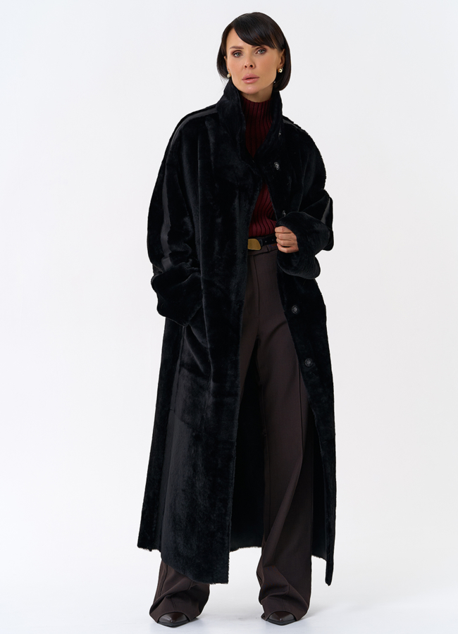 Женская двухсторонняя дубленка с воротником стойкой модель № 31914 универмаг малина