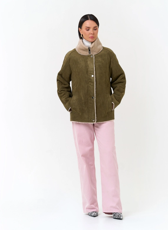 Женская дубленка из эко замши фото