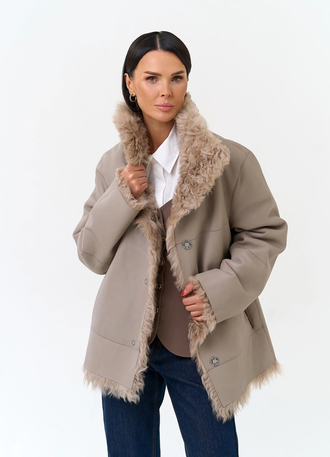 Женская дубленка двухсторонняя с воротником стойкой модель № 34174 универмаг малина фото